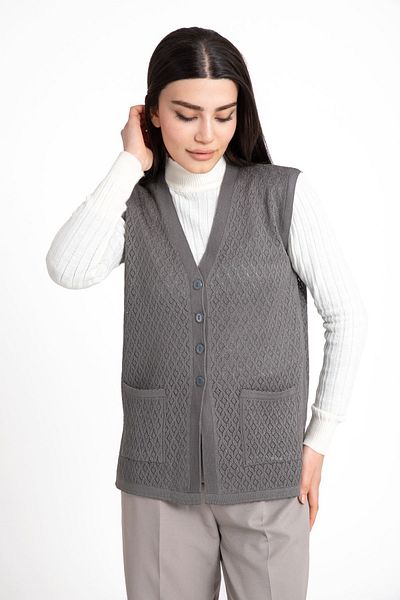 Mutlu City Women's Mid-Age and Above Mercerized Buttoned Rolax Mother Vest with Pockets 745