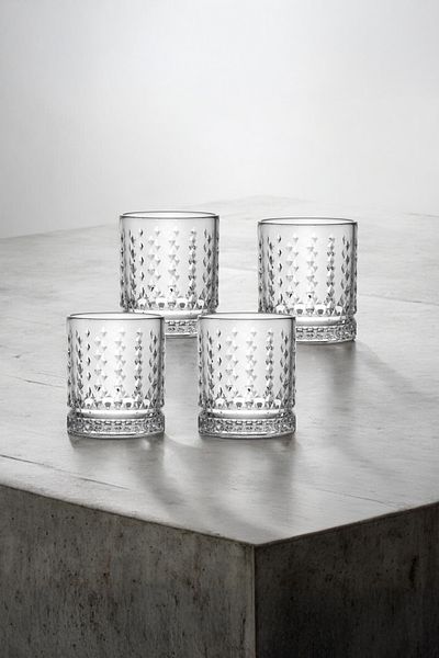 Vadi Bianca Set of 4 Crystal Patterned Glass Soft Drink Glasses 222 ml - Stylish and Useful