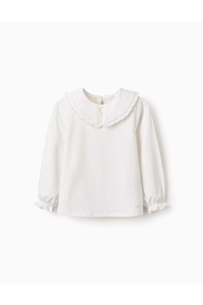 Ziddy LONG-SLEEVED T-SHIRT WITH RUFFLES FOR GIRLS, WHITE