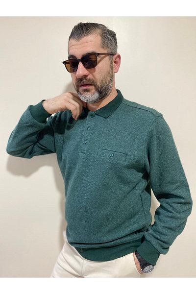 BENESSE Пуловер Selanik с дълъг ръкав, мека текстура, дебел джоб и поло яка