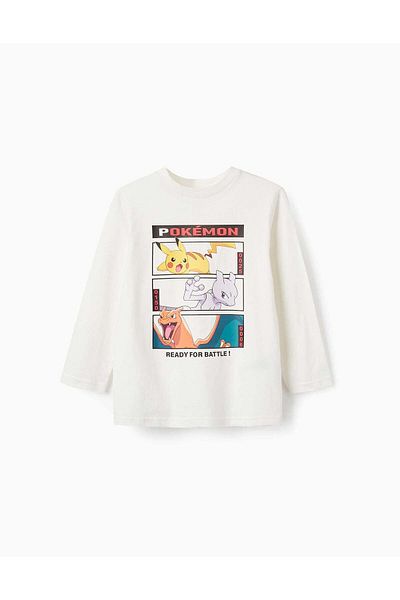 Ziddy LONG SLEEVE T-SHIRT FOR BOYS 'POKEMON' WHITE