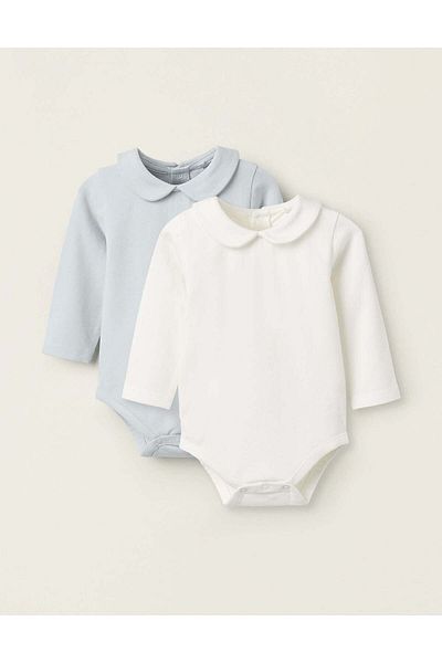 Ziddy PACK OF 2 BODYSUITS WITH PETER PAN COLLAR FOR NEWBORN GIRLS WHITE/BLUE