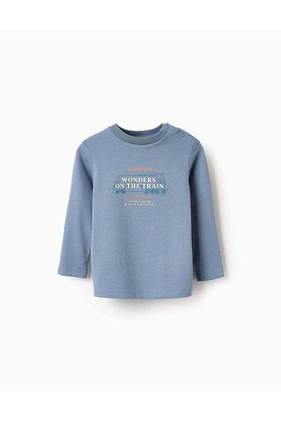 Ziddy LONG-SLEEVED T-SHIRT FOR BABY BOYS 'TRAIN', BLUE