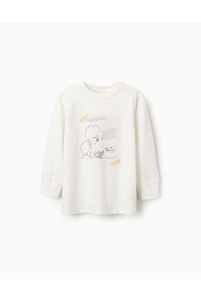 Ziddy LONG-SLEEVED COTTON T-SHIRT FOR BOYS 'WRITING' WHITE