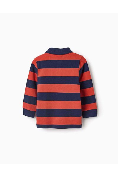 Ziddy COTTON STRIPED POLO FOR BABY BOYS, ORANGE/NAVY BLUE
