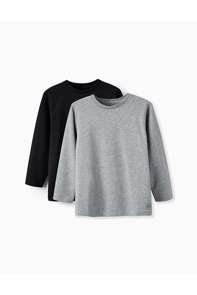 Ziddy PACK OF 2 LONG SLEEVE T-SHIRTS FOR BOYS BLACK/GREY