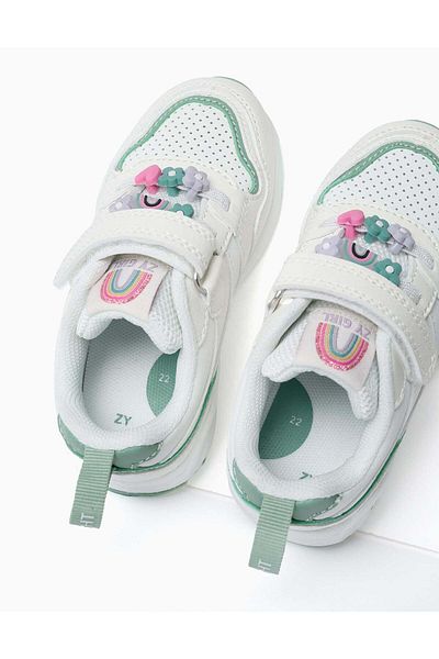 Ziddy TRAINERS FOR BABY GIRLS 'ZY SUPERLIGHT - FLOWERS' WHITE/GREEN