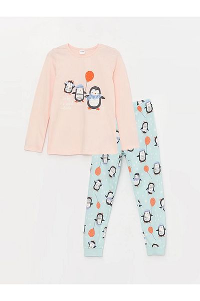 LC Waikiki Lcw Kids Pink Bicycle Collar Patterned Long Sleeve Girl's Pajamas Set