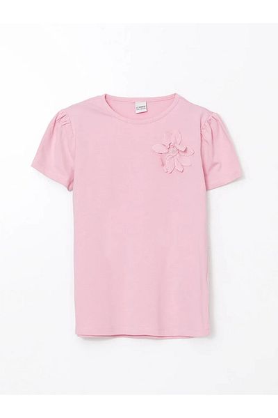 LC Waikiki Κοριτσίστικο μπλουζάκι LCW Kids Pink Crew Neck με λουλούδια