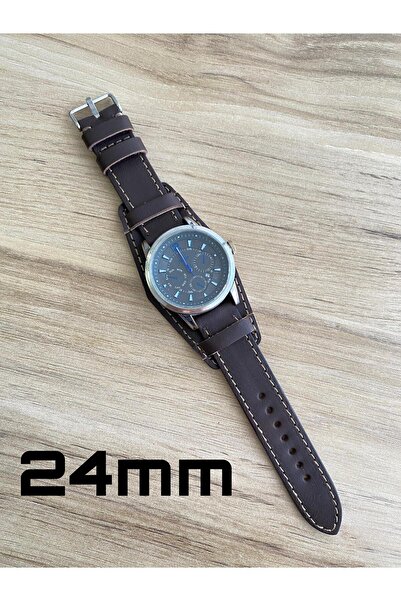 Prizma Koyu Kahverengi Alttan Derili El Yapımı Siyah Deri Saat Kordonu.Gerçek...