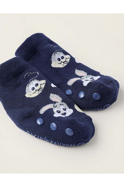 Ziddy NON-SLIP SOCKS FOR BABY BOYS 'LOONEY TUNES', DARK BLUE