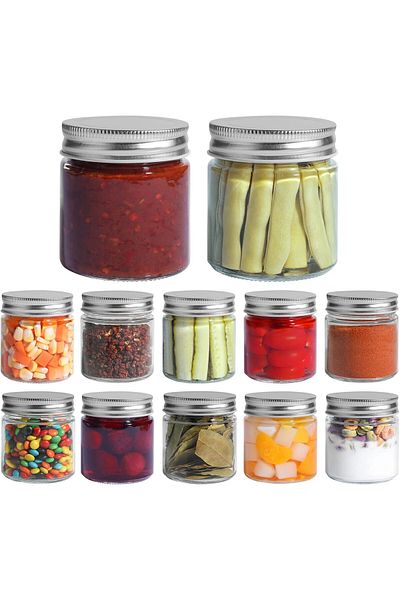 Generic مجموعة من 12 برطمان ماسون بأغطية معدنية محكمة الغلق (8 أونصة/250 مل) برطمانات زجاجية شفافة محكمة الغلق