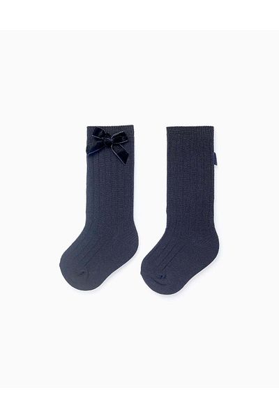 Ziddy HIGH SOCKS VELVET BOW DRESS BLUE