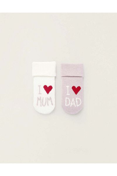 Ziddy PACK OF 2 PAIRS OF THICK SOCKS FOR NEWBORNS AND BABIES, WHITE/PINK