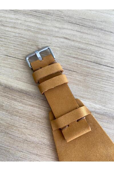 Prizma Hardal Sarı Süet Alttan Derili El Yapımı Siyah Deri Saat Kordonu.Gerçek Deri.18,20,22,24ve26mm.