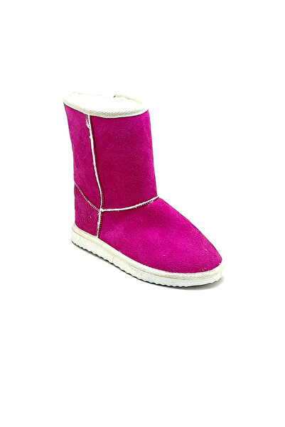 DURAN İNCE Tabanlı Yuvarlak Burunlu İçi Tüylü FUŞYA Süet Yarım Bot