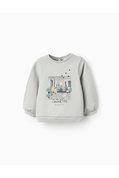 Ziddy FLEECE COTTON SWEATSHIRT FOR BABY GIRLS 'NEW YORK' AQUA GREEN