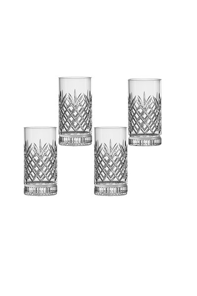 Vadi Bianca Set of 4 Crystal Patterned Glass Soft Drink Glasses 466 ml - Stylish and Convenient