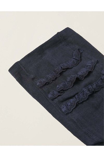 Ziddy KNITTED TIGHTS WITH RUFFLES FOR NEWBORNS AND BABIES DARK BLUE