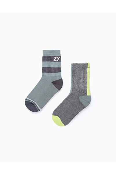 Ziddy PACK 2 PAIRS OF RETRO SOCKS FOR BOYS 'ZY', GREEN/GREY