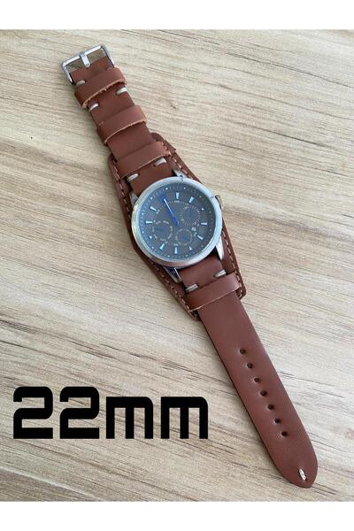 Prizma El Dikişi Kahverengi Alttan Derili El Yapımı Siyah Deri Saat Kordonu.G...