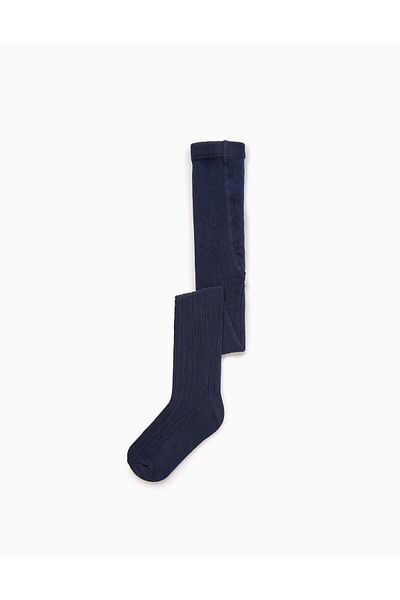 Ziddy ANTI-PILLING RIBBED TIGHTS FOR GIRLS DARK BLUE
