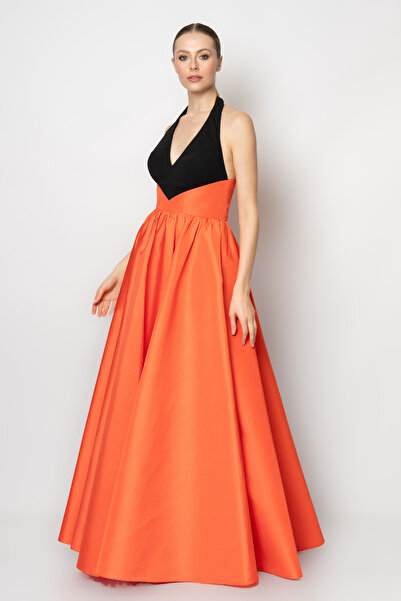 RENGIN Boyundan askılı kabarık tafta etekli abiye elbise