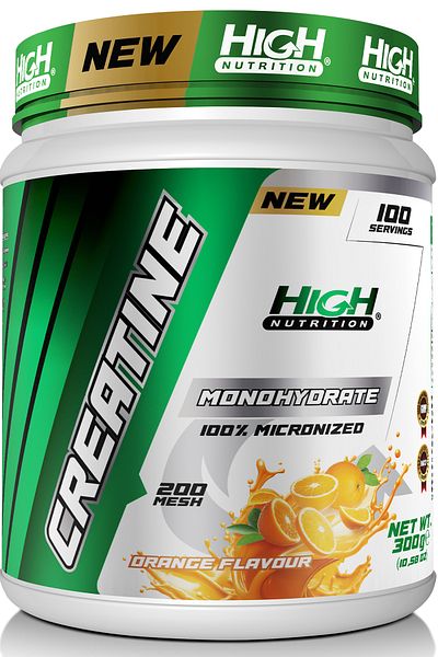 High Nutrition Micronized Creatine Monohydrate 300 Gr 100 Serve Creatine Orange Flavored