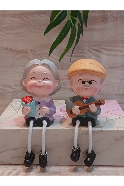 Firuze Hediyelik Ayakları sallanan gitar detaylı dede nine biblo, ip bacaklı ...