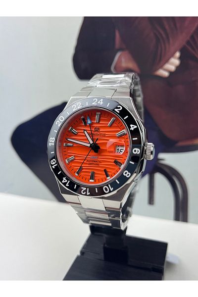 Momentus Orange Automatic Gmt Men's Wristwatch 10 Atm Waterproof