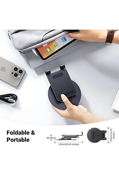 Duffa Metal Cep Telefonu Standı Çok Açı Ayarlanabilir Telefon Tutucu 360° Dönebilen Masa Üstü Katlanabilir