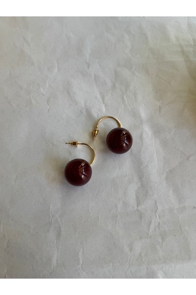 shop Kiraz Model Gold Detaylı Küpe (İğne Ucu Gümüş)