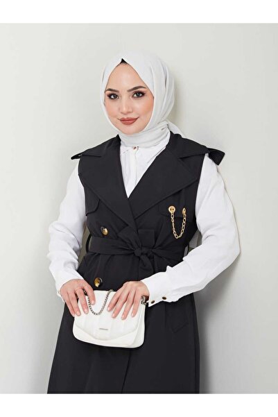 MissPul Long Vest Bondit Fabric - Black