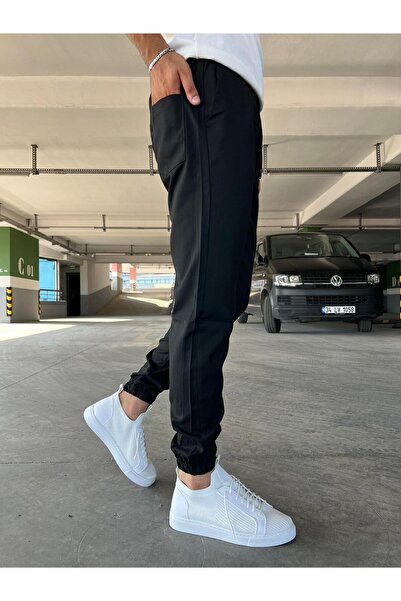 hello7 Ανδρικό μαύρο στενό παντελόνι Jogger με ελαστικά πόδια