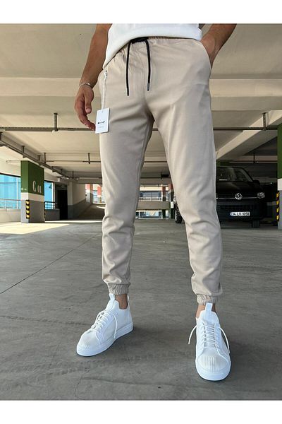 hello7 Ανδρικό παντελόνι Jogger σε μπεζ στενή εφαρμογή με ελαστικό πόδι