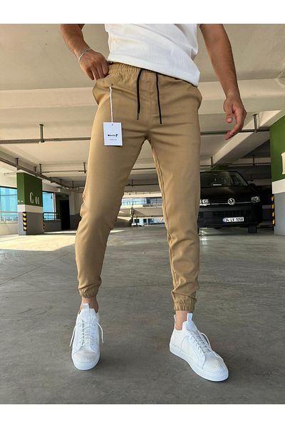 hello7 Men's Camel Color Slim Fit Quality Jogger Trousers with Elastic Legs