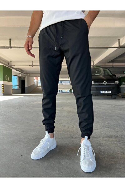 hello7 Ανδρικό μαύρο στενό παντελόνι Jogger με ελαστικά πόδια