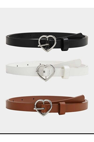 modaes butik 3'lü set gümüş kalp tokalı kemer