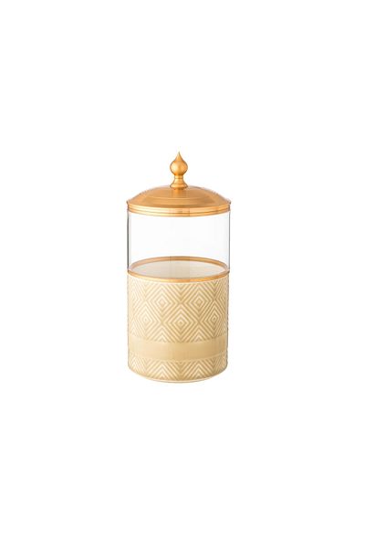 Dania Beige porcelain and glass jar with metal lid, 10.5 x 19