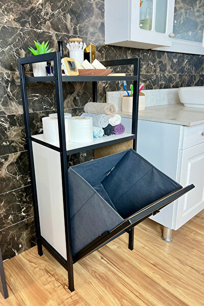 Mudesa Banyo Düzenleyici Organizeri Beyaz Kirli Çamaşır Sepeti Dolabı Rafı