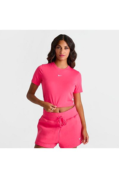 Nike Sportswear Essential Slim-Fit Cropped Short-Sleeve Pembe Kadın T-shirt