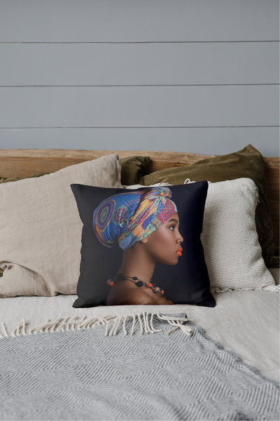 Home Athira African Woman Portrait Pattern Digital Print Rachel Fabric 45X45 Throw Pillow Cover