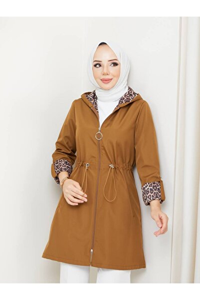 RACE FASHİON Αδιάβροχη καμπαρντίνα με κουκούλα με ελαστική μέση από ύφασμα Bondit με σχέδιο λεοπάρ RC905010