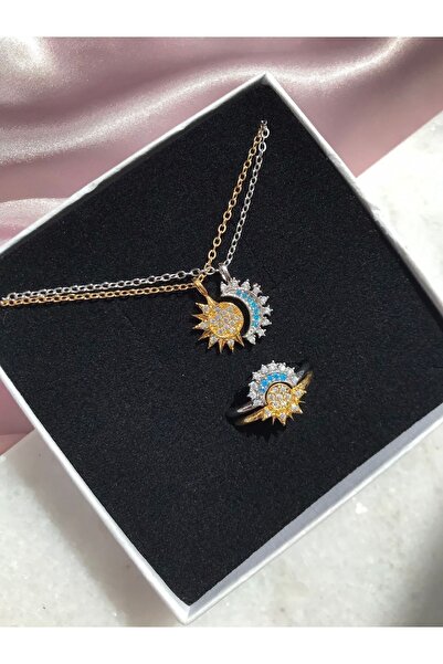 Genel Markalar Ay ve güneş kolye yüzük seti ayarlanabilir yüzük