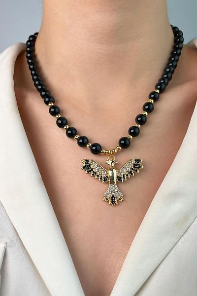 Sose Moda Black Phönix Black Bead Necklace with Black Phönix - Black