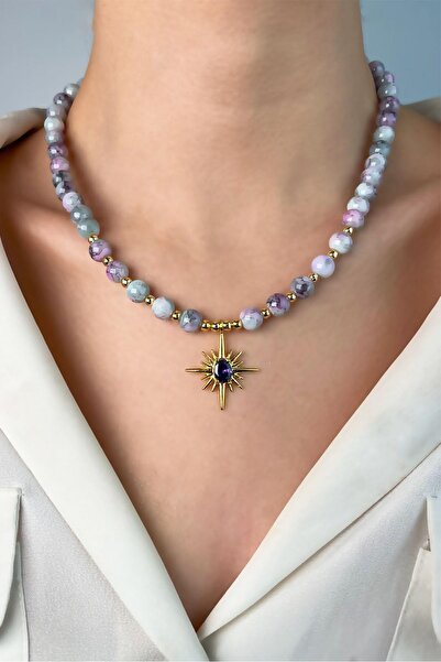 Sose Moda Doric Bead Necklace with Polar Star End - Purple