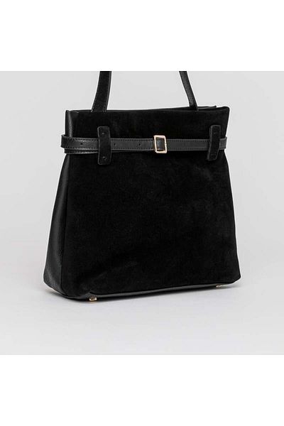Jacquline Black Kolios Women's Genuine Nubuck Leather Shoulder Bag