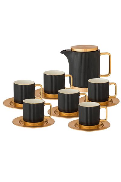 Dania Black porcelain tea set with metal base, 13 pieces