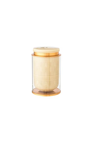 Dania Beige porcelain and glass jar with metal lid, 10 x 16