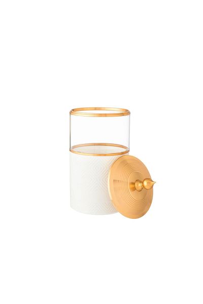 Dania White porcelain and glass jar with metal lid, 10.5 x 19